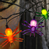 Multicolor Halloween Spider String Lights – 8.5ft Plug-In LED String with 10 Orange, Purple & Green Spiders (Connectable Indoor/Outdoor Décor)