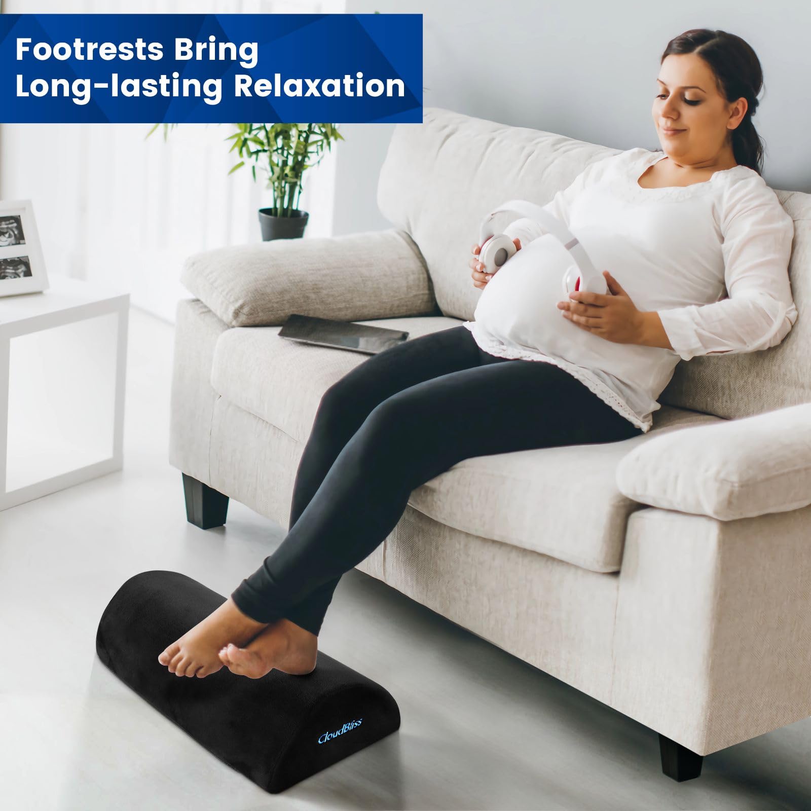 Ergonomic Under Desk Foot Rest Memory Foam Foot Stool with Washable Cover Office Support Cushion Black