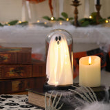 Halloween Light-Up Ghost in Glass Cloche – Handmade LED Decoration for Table, Mantel & Home Décor (White, 8.3x4.3 Inches)