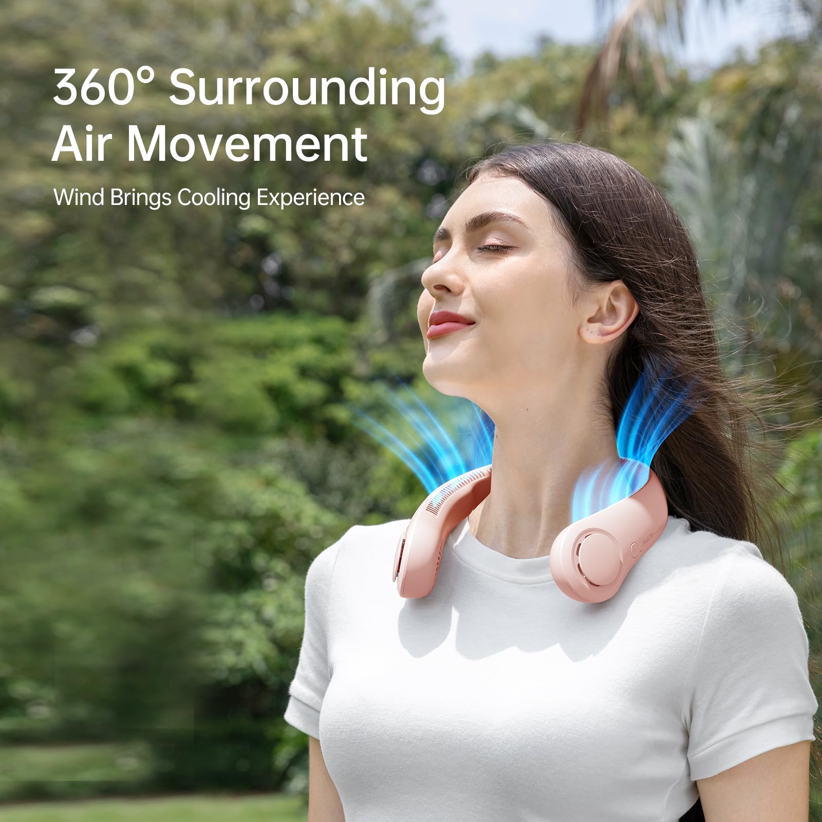 JISULIFE Bladeless Neck Fan – Hands-Free Wearable Personal Fan with 5 Speeds & Long Battery (Pink)