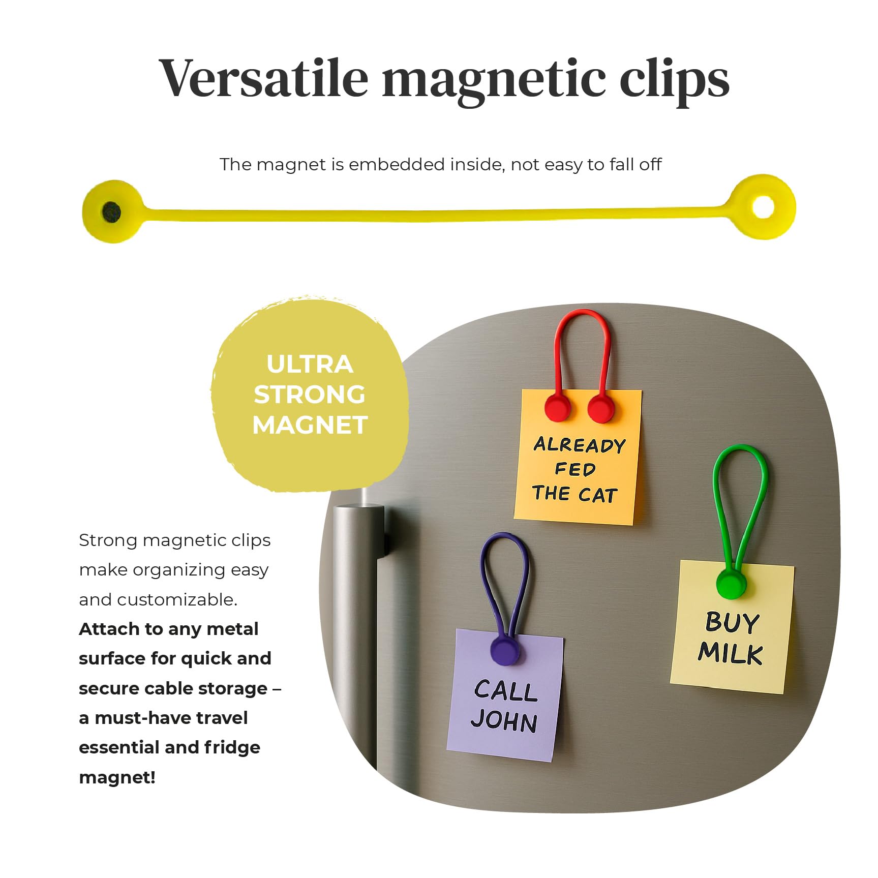 Magnetic Cable Organizer with Reusable Silicone Ties – Travel Cord Management Holder for Smart Devices Multicolor