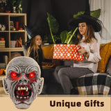 Solar-Powered Zombie Head Halloween Decor – Realistic Resin Outdoor Statue with Light-Up Eyes & Mouth