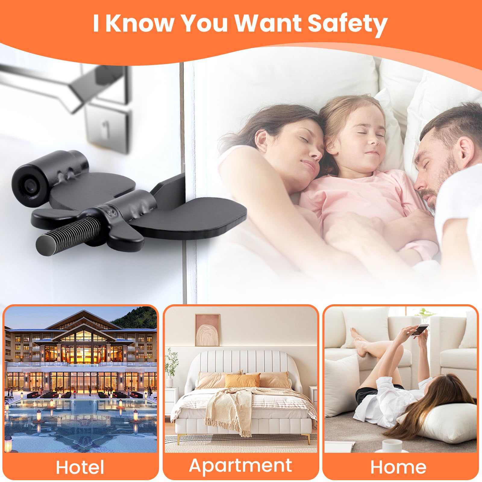 WINCHY Portable Door Lock – Heavy-Duty Stainless Steel Travel Security Lock for Hotels, Apartments & Bedrooms (Black)