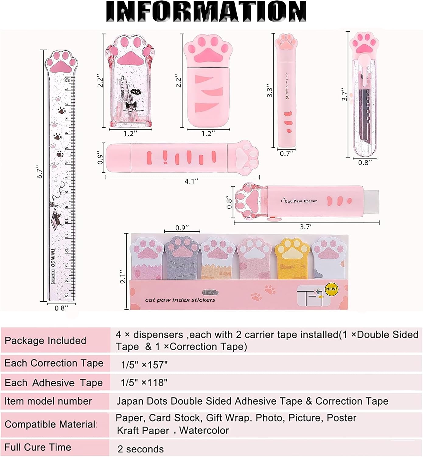 Pink Cat Paw 10-Piece Stationery and Desk Tool Set
