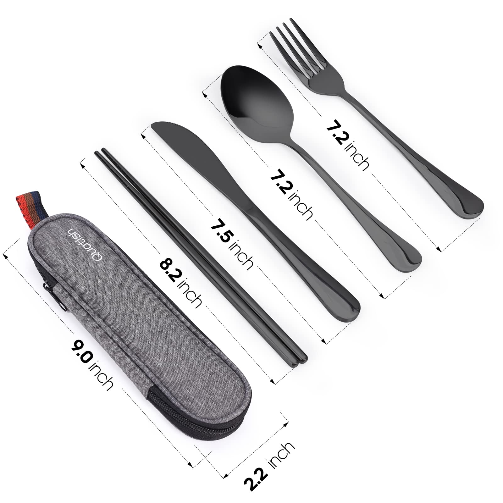 Portable Stainless Steel Travel Utensil Set with Case – Reusable Fork, Spoon, Knife & Chopsticks for Camping, Office & Lunch