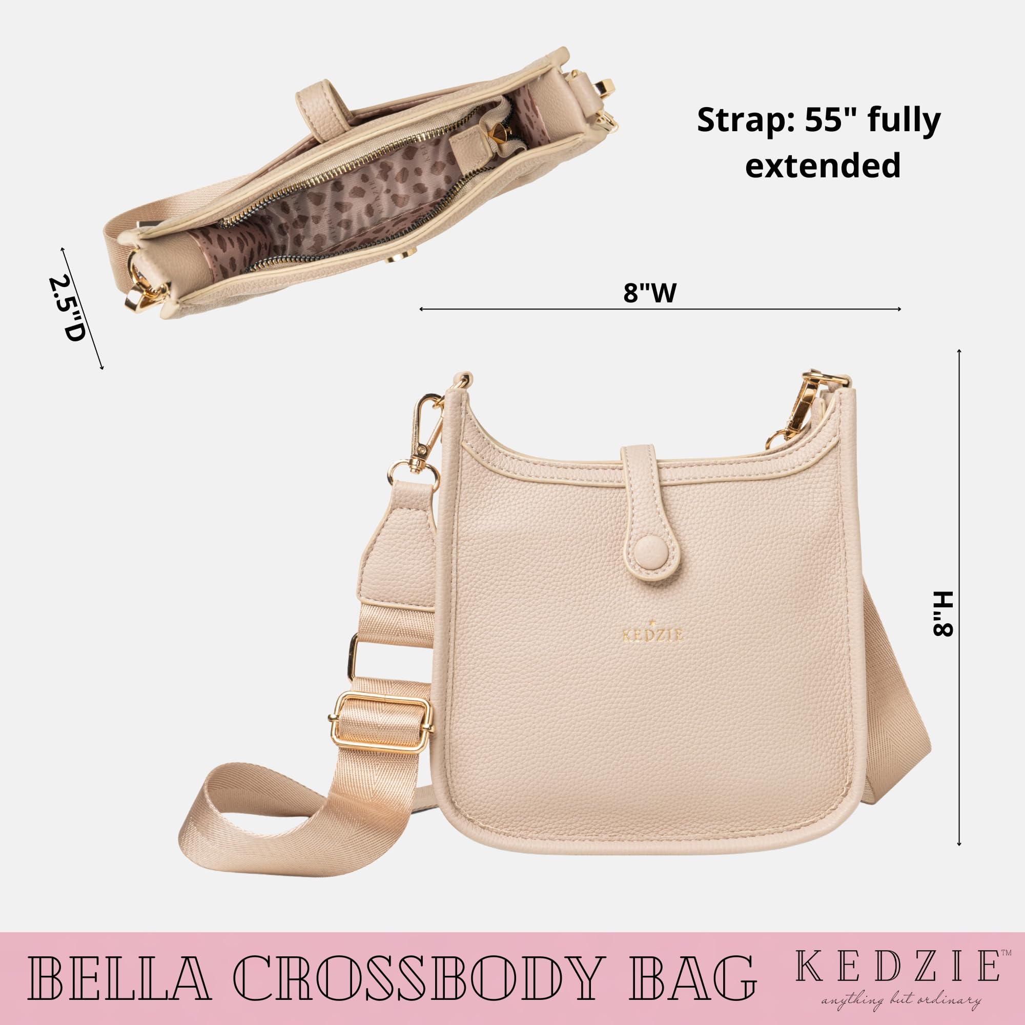 Kedzie Bella Vegan Leather Crossbody Bag for Women – Minimalist Adjustable Strap Everyday Purse (Cream)