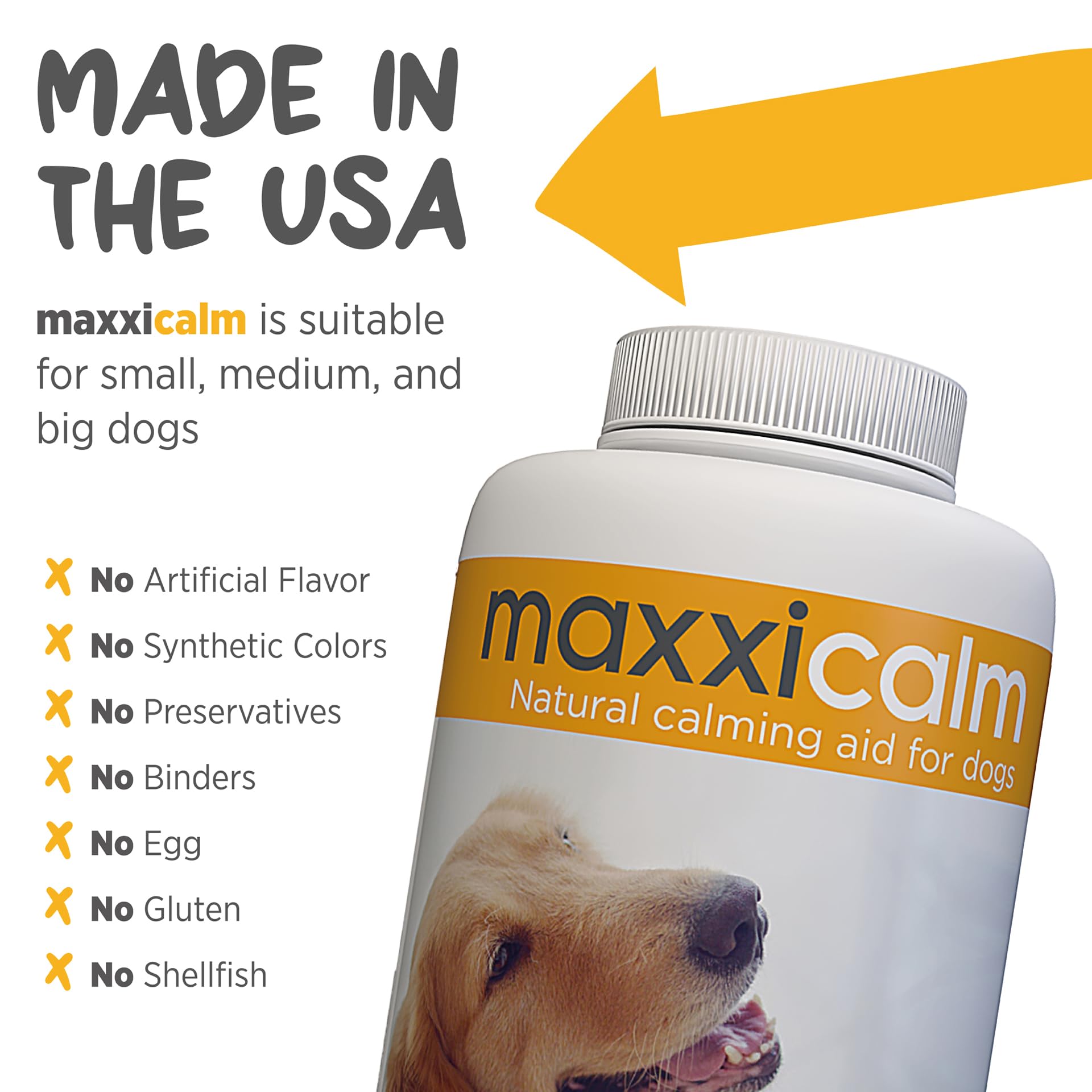 MaxxiCalm Natural Calming Tablets for Dogs – Anxiety & Stress Support with L-Theanine, Taurine & Chamomile
