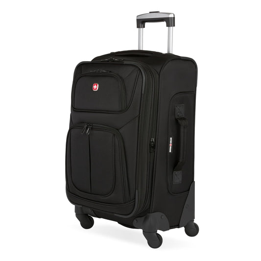 SwissGear Sion Softside Expandable Carry-On Luggage 21”, 360° Spinner Wheels Lightweight Travel Suitcase (Black)