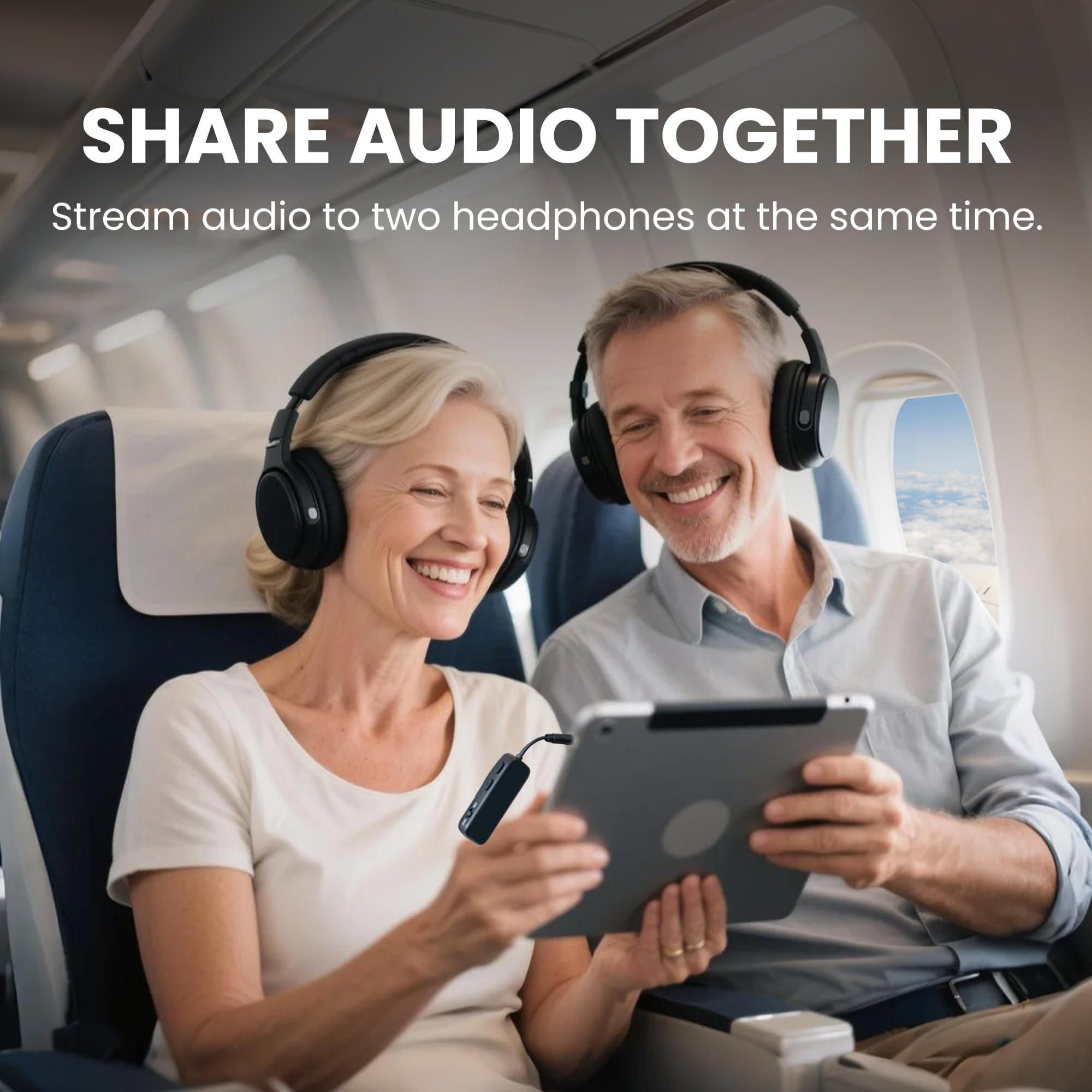 Airplane Bluetooth Audio Transmitter – Wireless 3.5mm Adapter for Bluetooth Headphones with Dual Listening Support