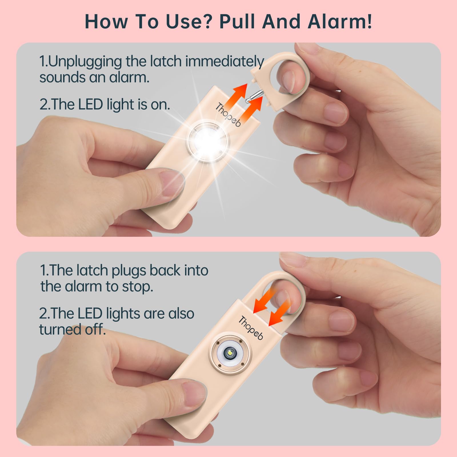 THOPEB Personal Safety Alarm – 135dB Siren with LED Strobe, Pull-Pin Keychain for Women, Kids & Seniors (Metallic Rose)