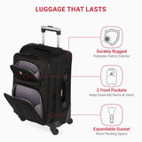 SwissGear Sion Softside Expandable Carry-On Luggage 21”, 360° Spinner Wheels Lightweight Travel Suitcase (Black)