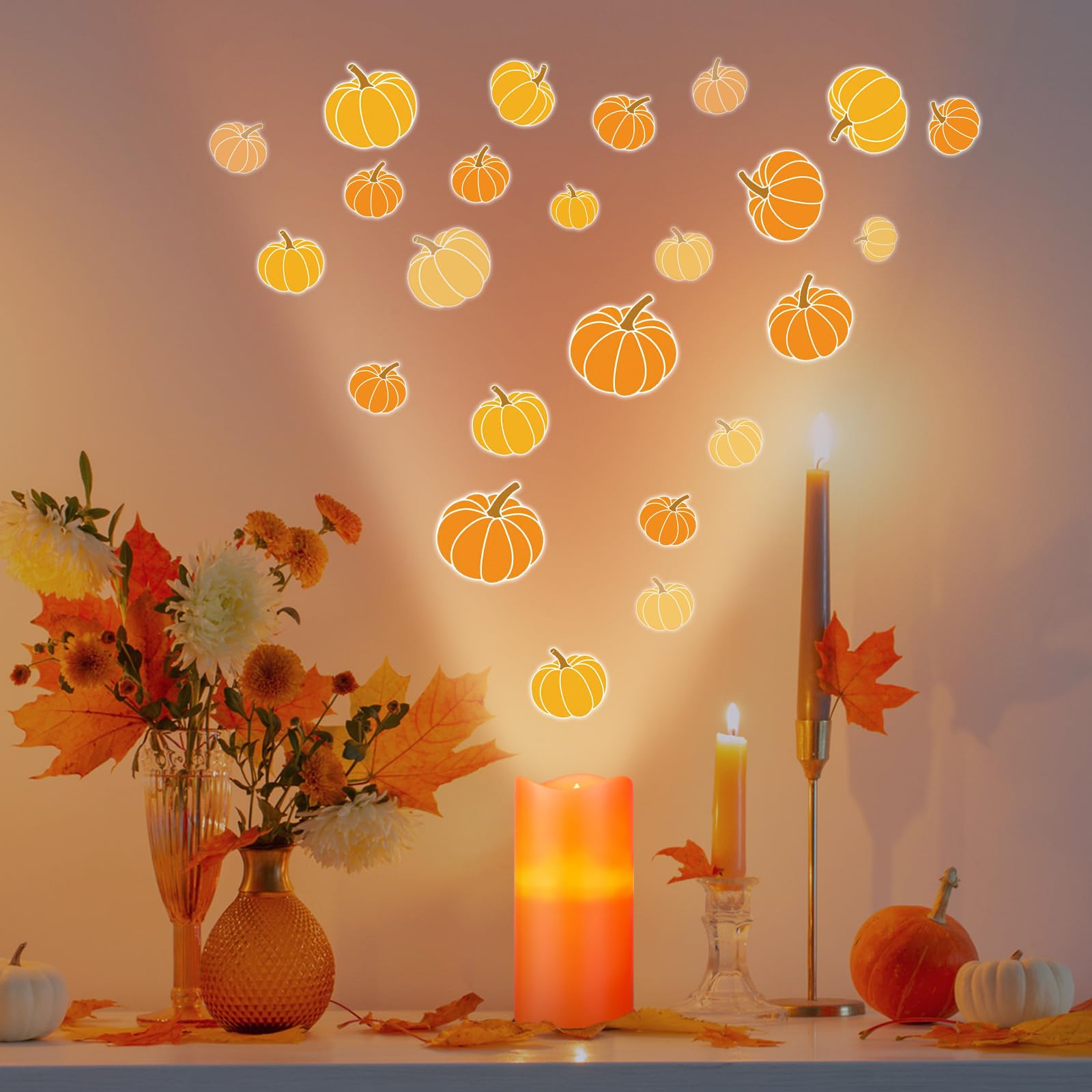 Pumpkin Projector Candle Light – LED Flameless Candle with Rotating Pumpkin Stars, Remote Control & Real Wax Design for Fall & Halloween Décor (Orange)