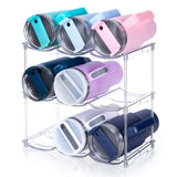 Stackable Water Bottle Organizer (3-Pack) – Clear Storage Rack for 40 oz Tumblers, Cabinets & Pantries
