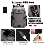 Shrradoo Anti-Theft Laptop Backpack with USB Charging Port & Password Lock – Large Travel & College Backpack (Fits up to 17”) – Grey