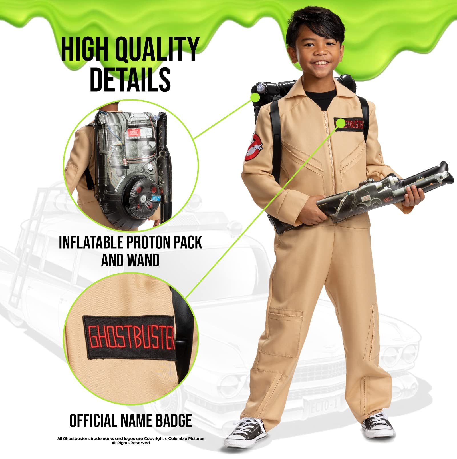 Ghostbusters Kids Deluxe Costume – Official 80’s Movie Jumpsuit with Proton Pack (Model 120259L)