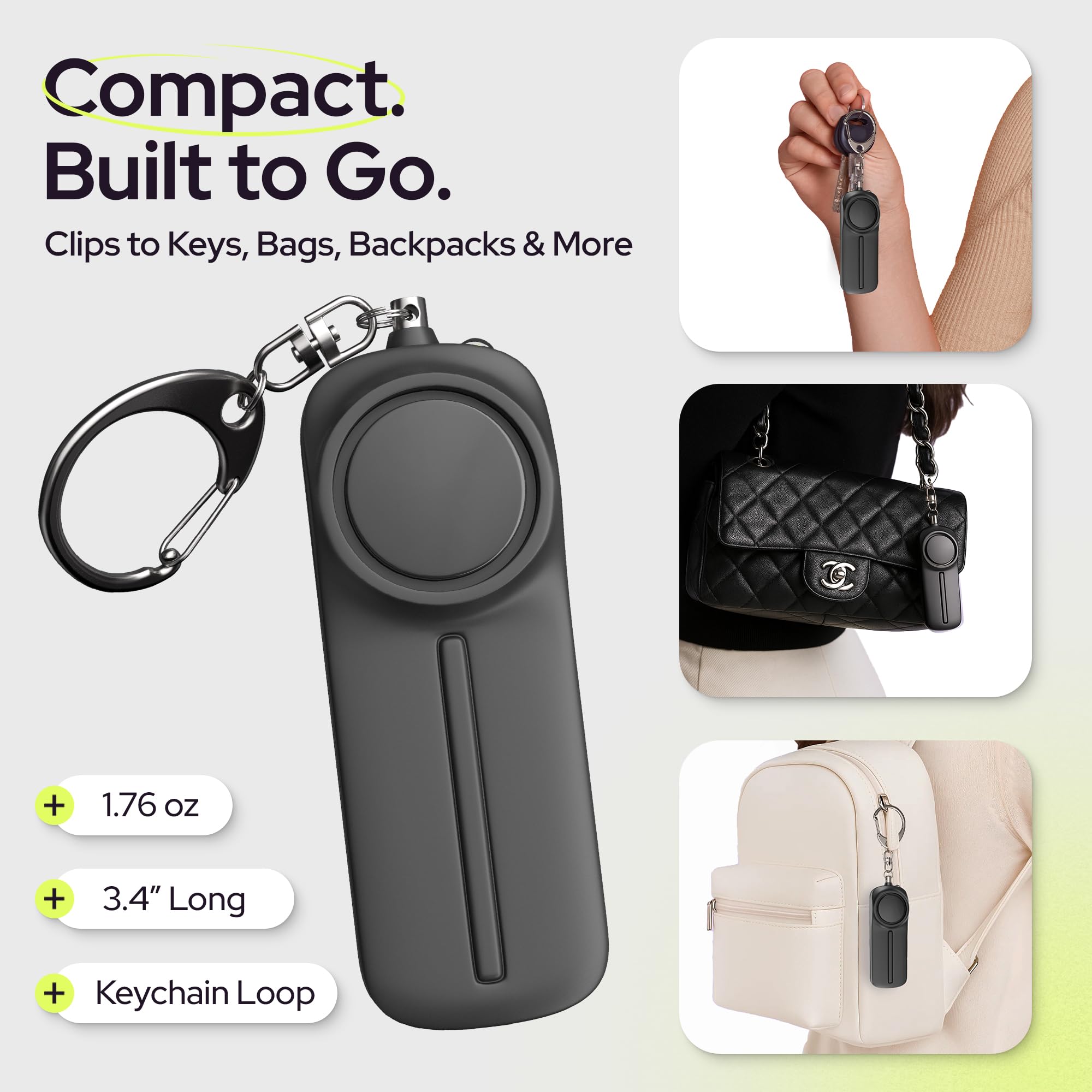 130dB Personal Safety Alarm Keychain with LED Light – Emergency Self-Defense Siren for Women (Black)