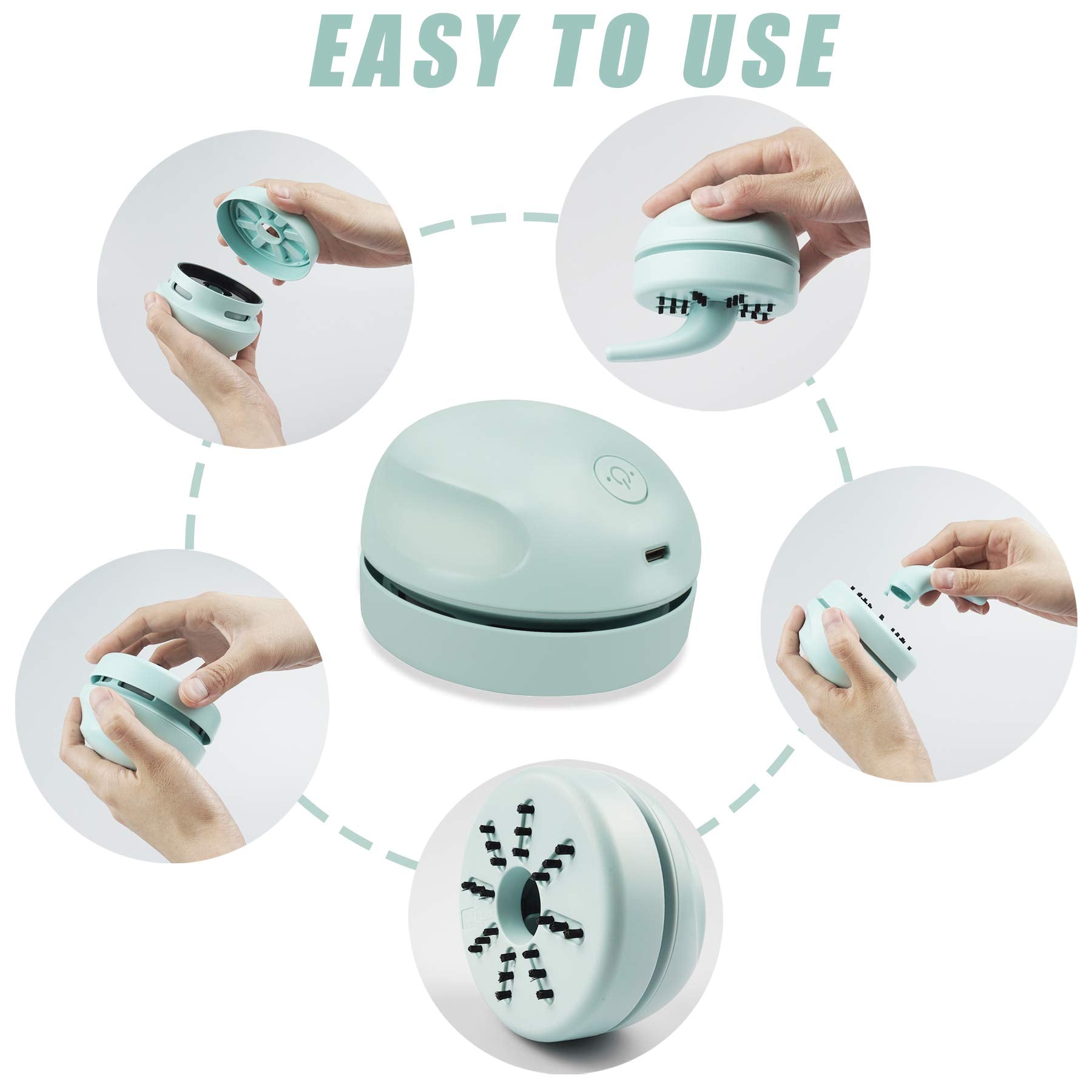 Portable USB Desktop Vacuum Cleaner Mini Table Dust Sweeper with Detachable Nozzle & Brush – Quiet Strong Suction Green