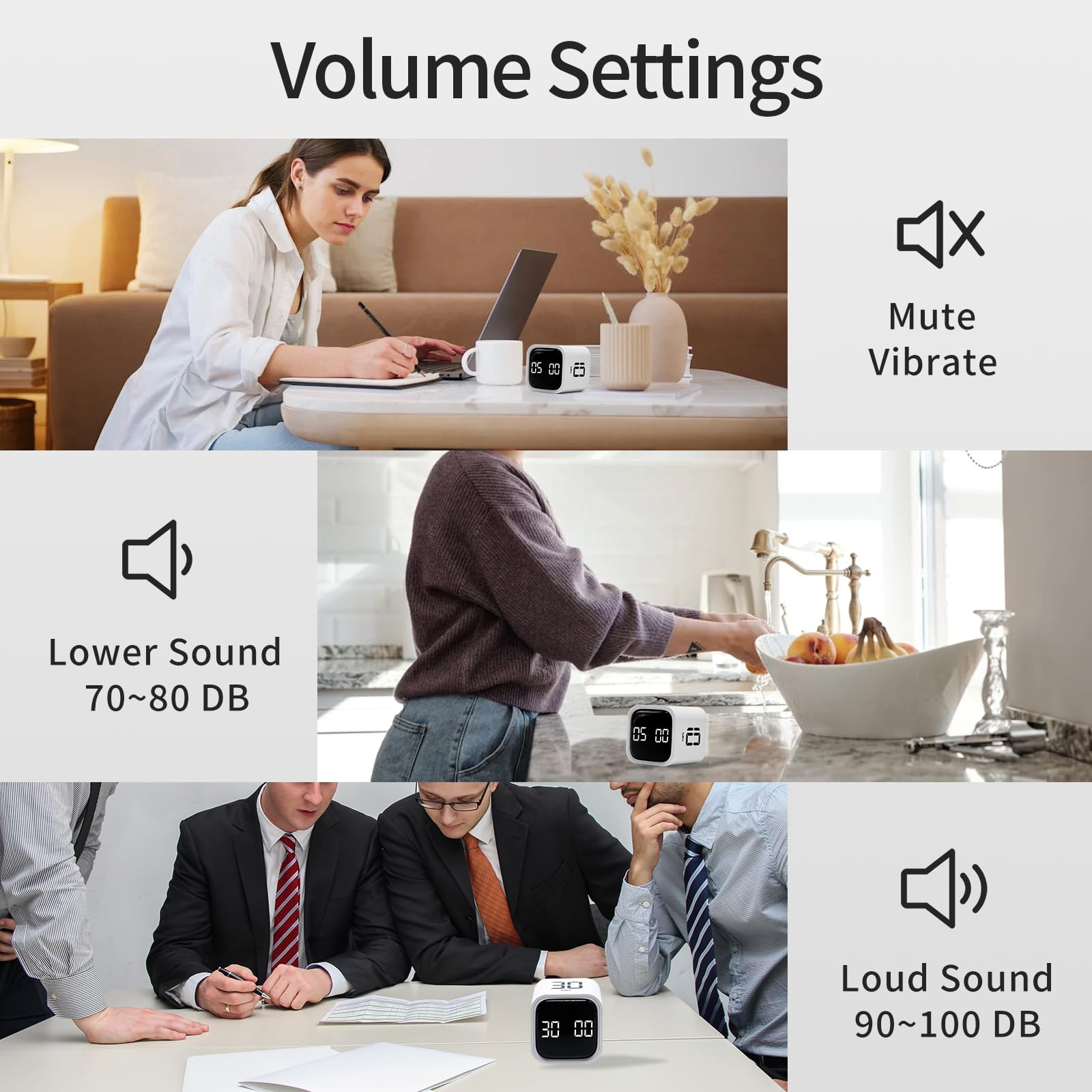 Productivity Timer Cube with Flip Control, Custom Countdown & Count-Up, Silent Vibration Desk Timer for Work, Study & Kitchen – White