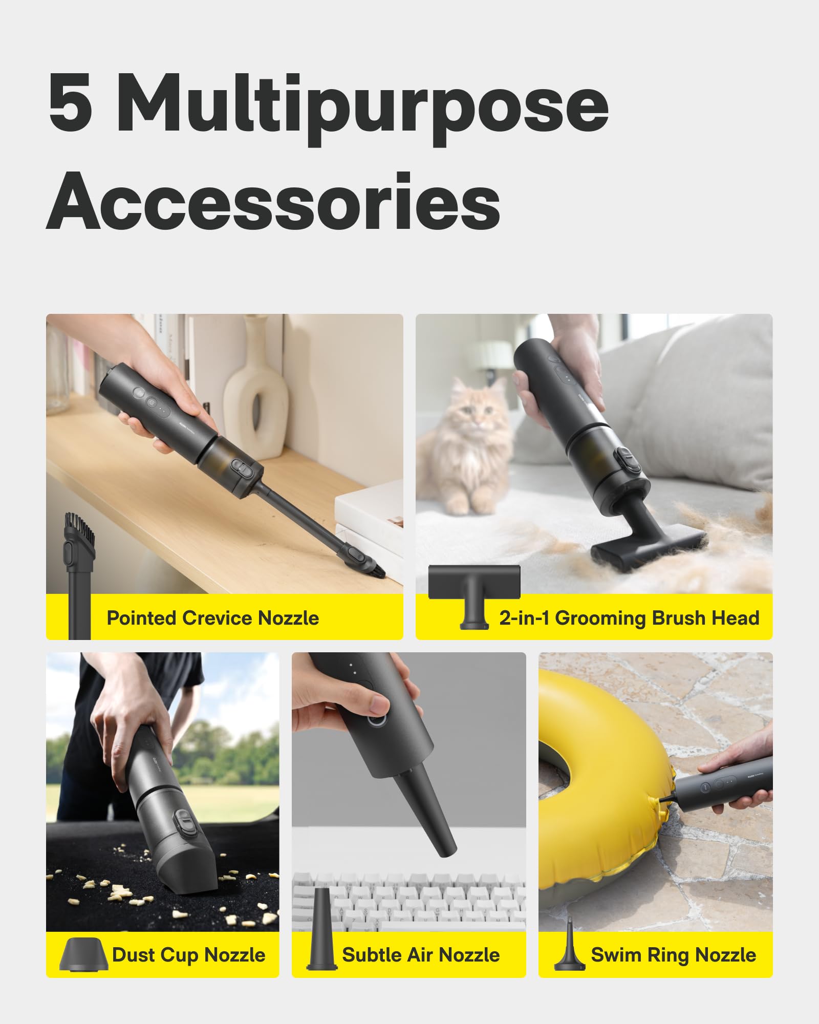 HOTO Cordless Handheld Car Vacuum Cleaner 4-in-1 Mini Air Duster Blower 20000Pa Portable Cleaning Tool Black