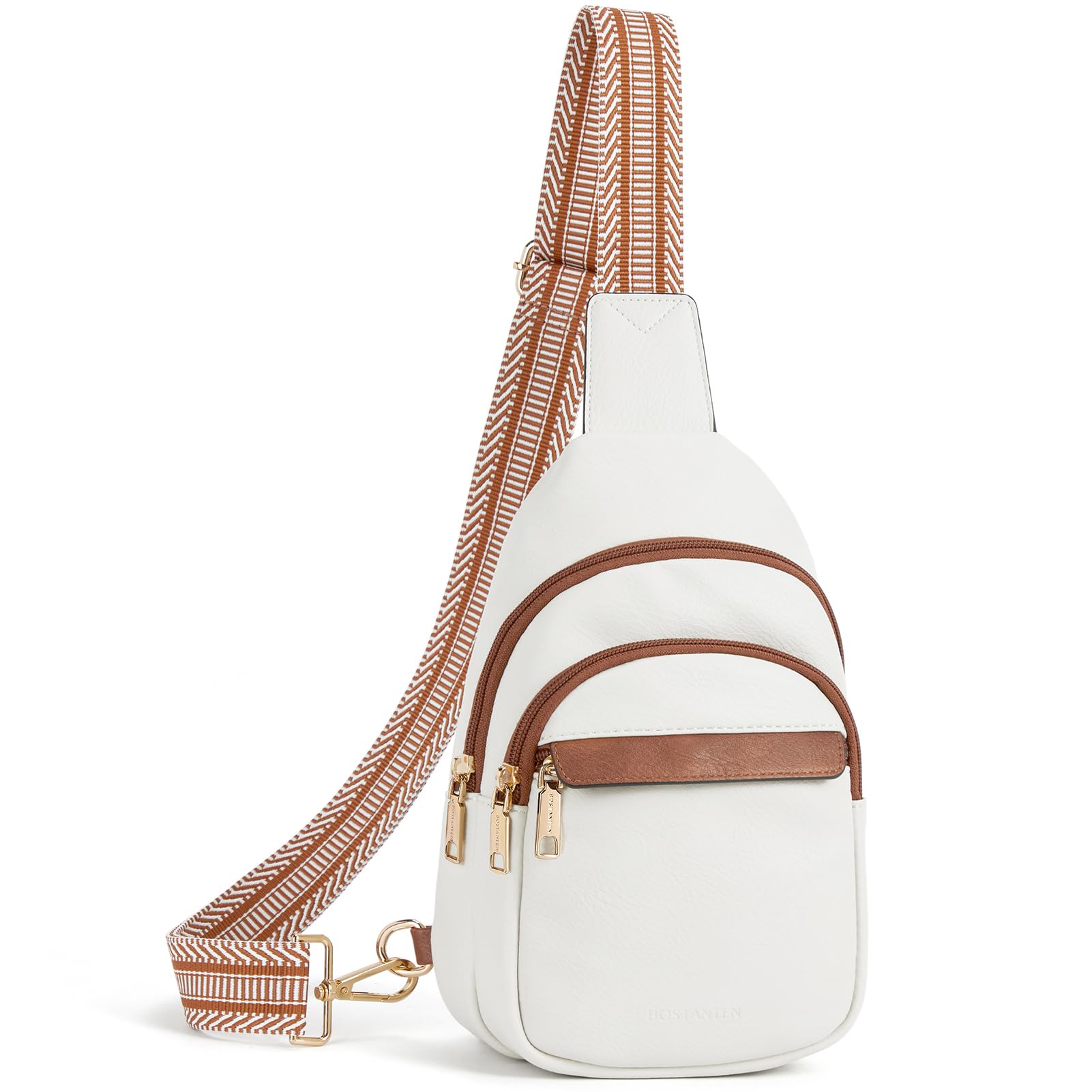 BOSTANTEN Small Leather Sling Bag for Women – RFID Blocking Crossbody Chest Bag for Travel & Daily Use (Beige)