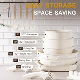 23-Piece Nonstick Ceramic Cookware Set with Detachable Handle – Induction Ready, Stackable (Cream White)