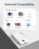 VEGER 10000mAh Ultra Slim Power Bank with Built-in AC Plug & Multi Charging Cables – Universal Portable Travel Charger B White