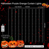 Purple & Orange Halloween Curtain Lights – 300 LED Battery-Operated String Lights with Remote Control (9.8ft x 9.8ft, Indoor/Outdoor)