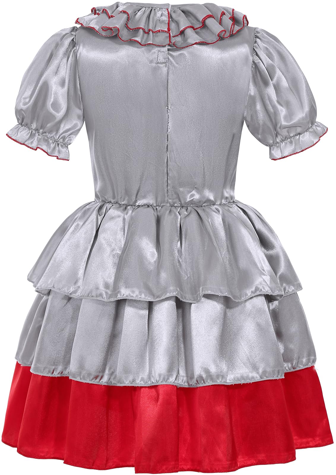 Girls Gray Killer Clown Costume – Complete Halloween Outfit with Dress, Gloves, Leg Warmers & Red Clown Nose