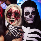 Scary Demon Woman Mask – White Horror Halloween Mask with Silver Hair & Bloody Eye Worm Design (Adult Size)