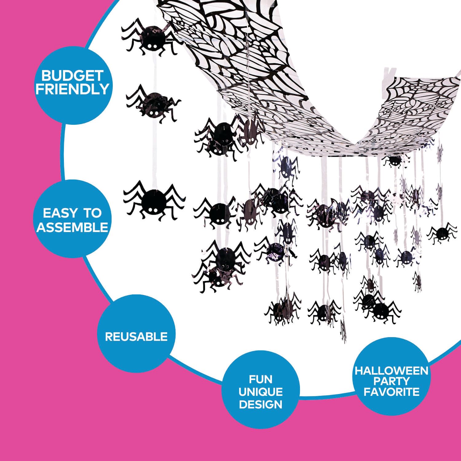 Black Hanging Spider Ceiling Decoration – 12ft Halloween Party Garland for Haunted Houses, Classrooms & Homes