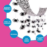 Black Hanging Spider Ceiling Decoration – 12ft Halloween Party Garland for Haunted Houses, Classrooms & Homes