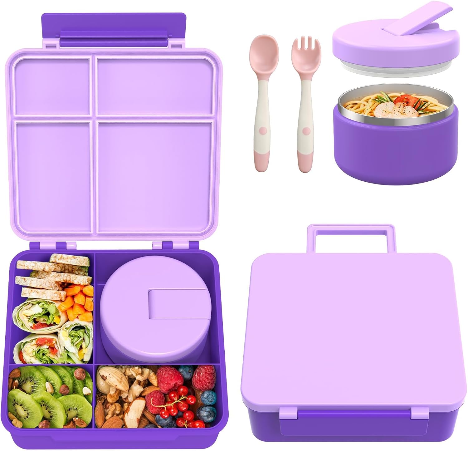 Pink 4-Compartment Bento Set with 8 oz Food Jar