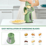 Rotary Cheese Grater with Hand Crank – 5 Interchangeable Blades, Suction Base, BPA-Free