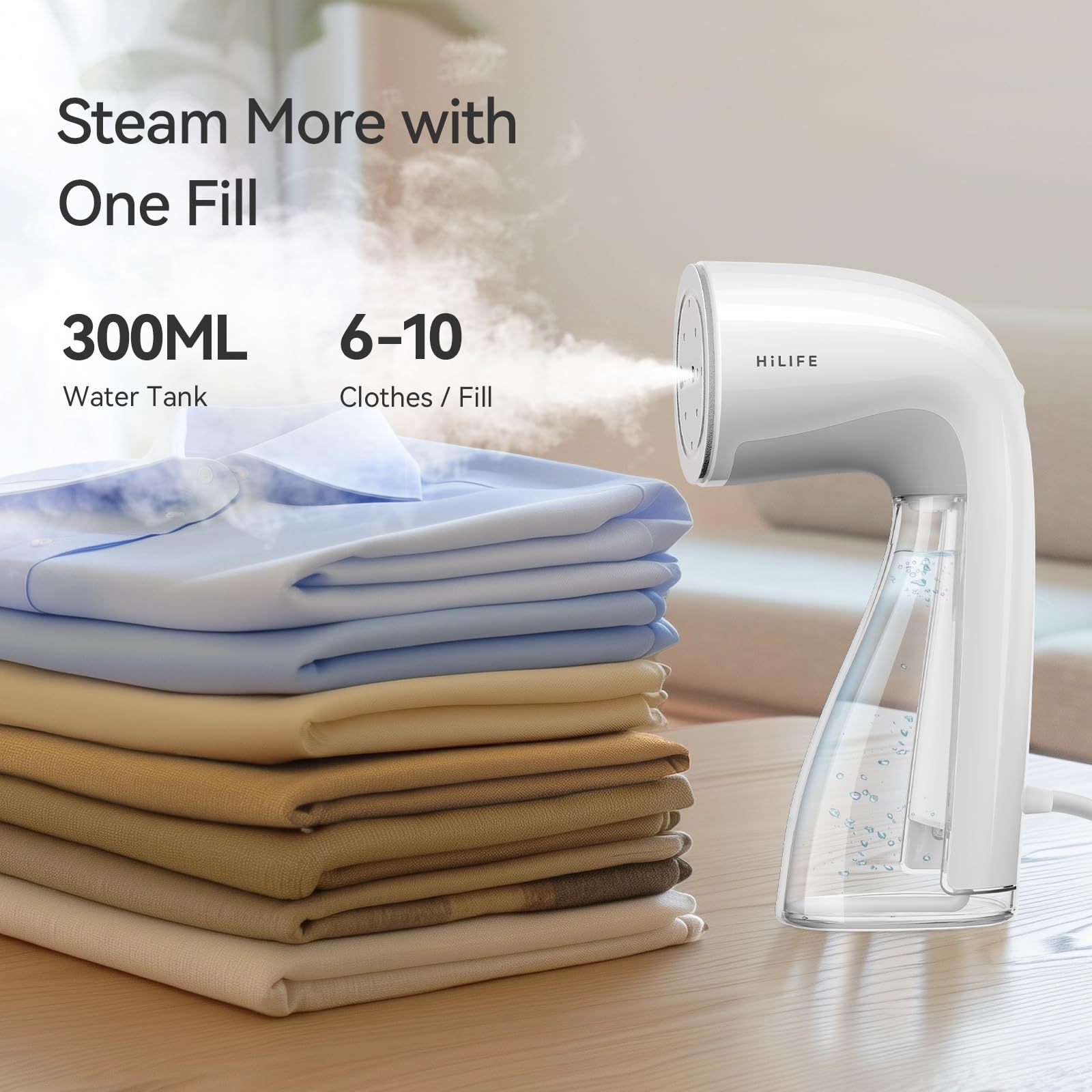 Portable Handheld Garment Steamer 1100W with Large 300ml Tank and 360° Leak-Proof Wrinkle Remover