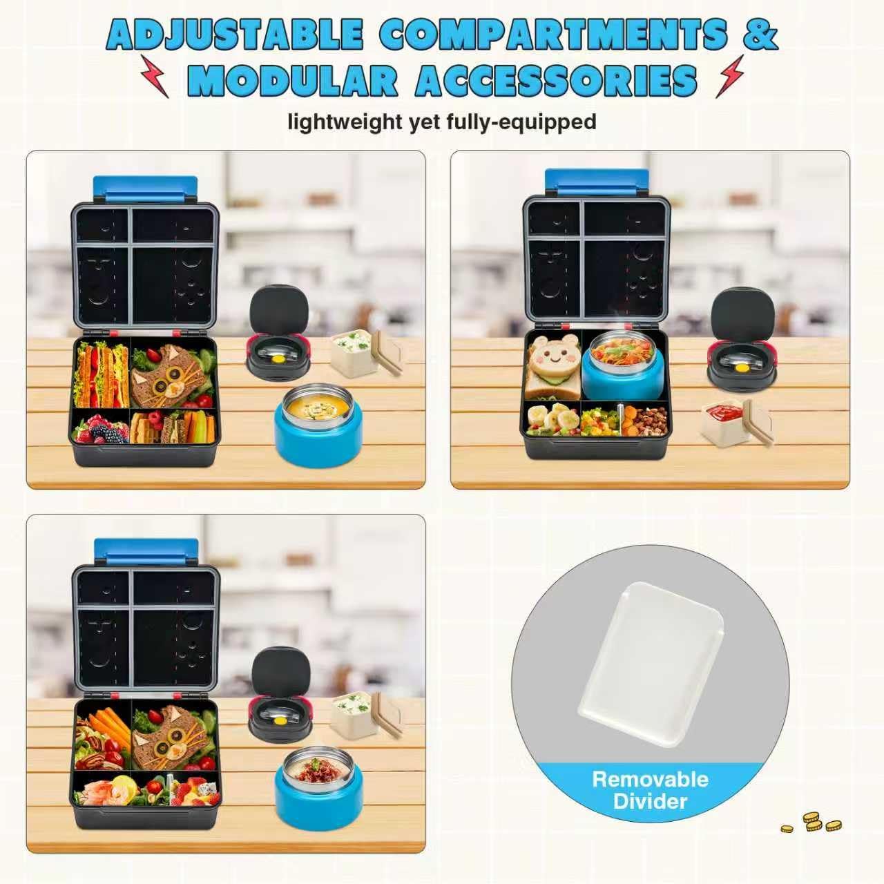 Blue-Red Game Bento Set with 9 oz Insulated Food Jar
