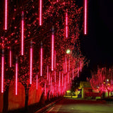 Red LED Meteor Shower Lights – 192 LEDs, 8 Tubes, Waterproof Cascading Icicle Lights for Halloween & Christmas