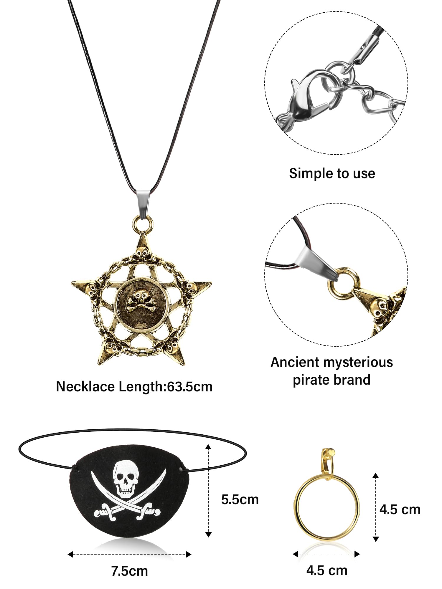Red Pirate Costume Accessory Set – 5PCS Complete Outfit Kit with Hat, Sash, Eye Patch, Necklace & Earring