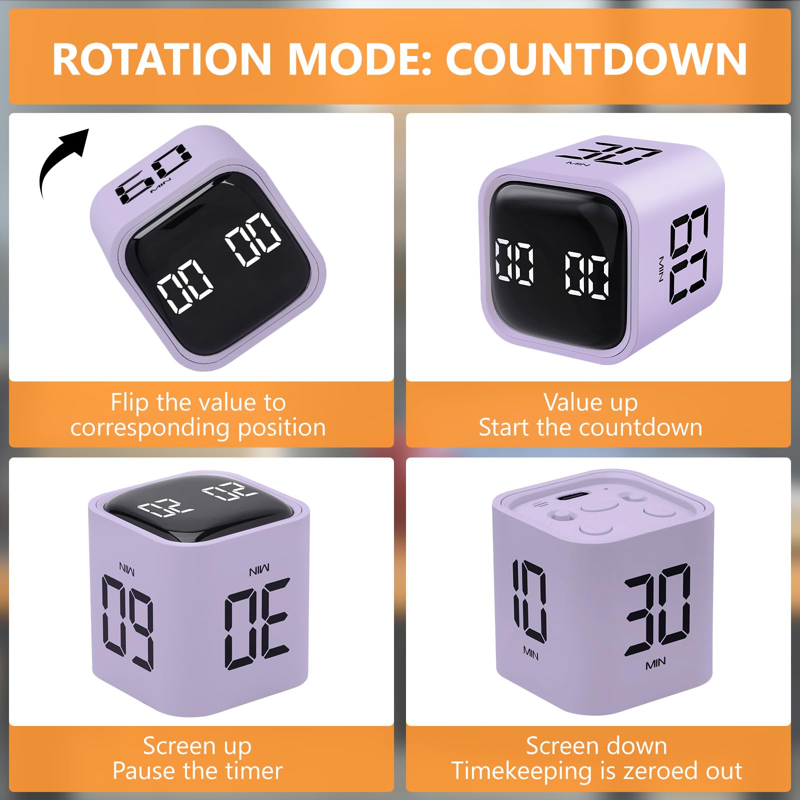 GUDOQI Smart Cube Timer with Flip Control, Custom Countdown, Silent & Vibrate Alerts, USB-C Rechargeable