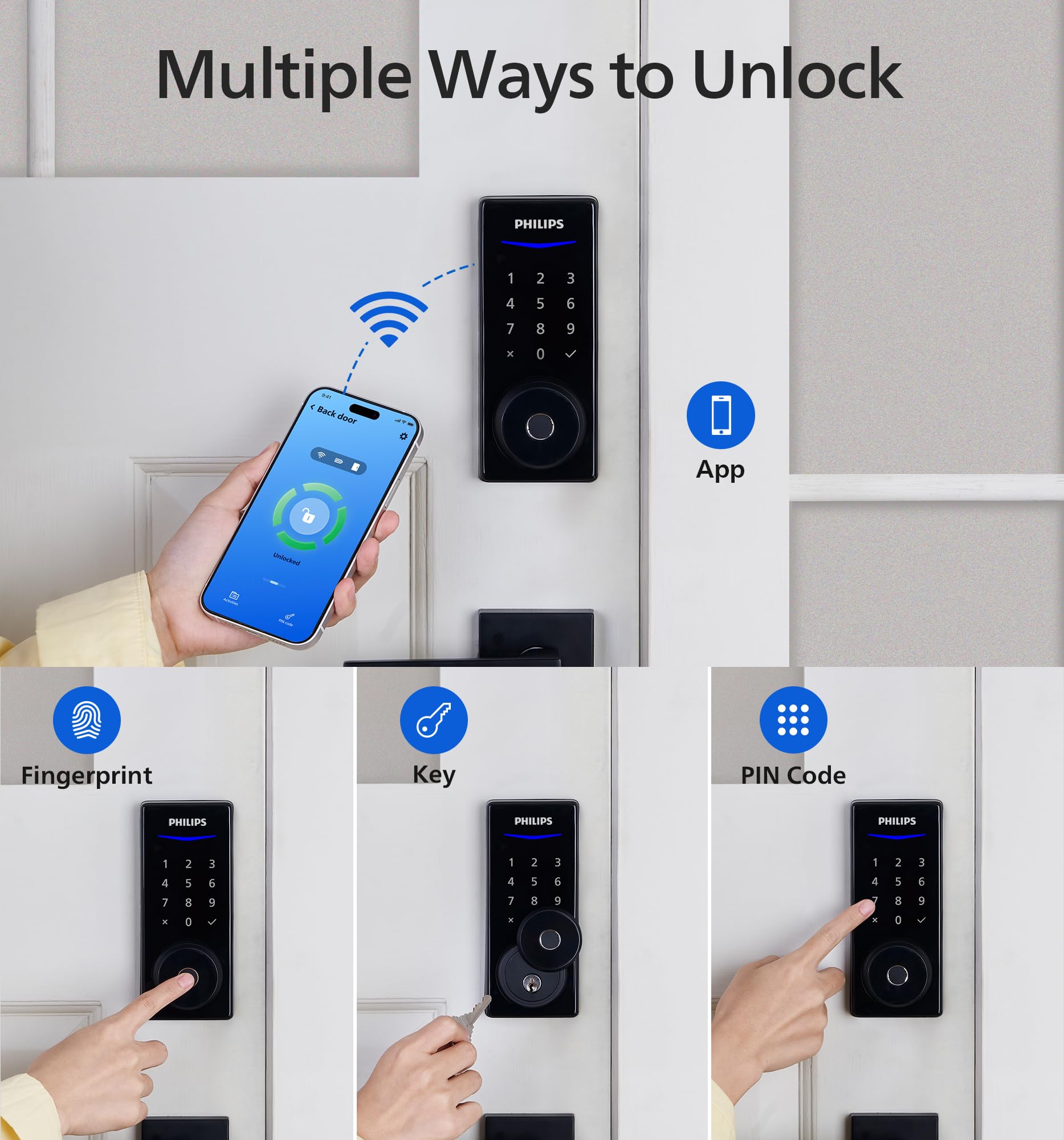 Philips Wi-Fi Smart Deadbolt Door Lock with Fingerprint, App Control & Alexa Support, Keyless Entry Security Lock