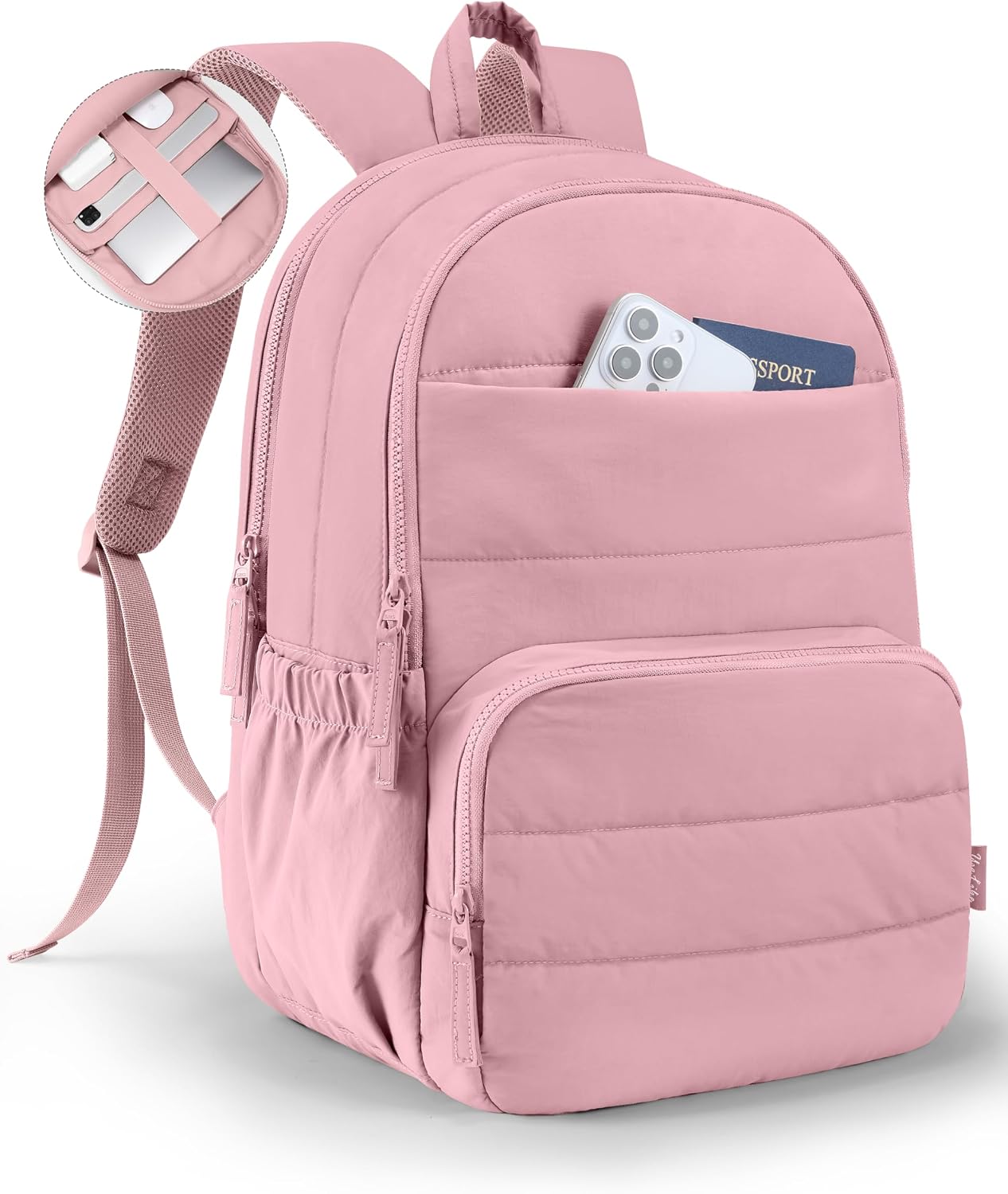 Sage Green Quilted School Backpack with Laptop Sleeve