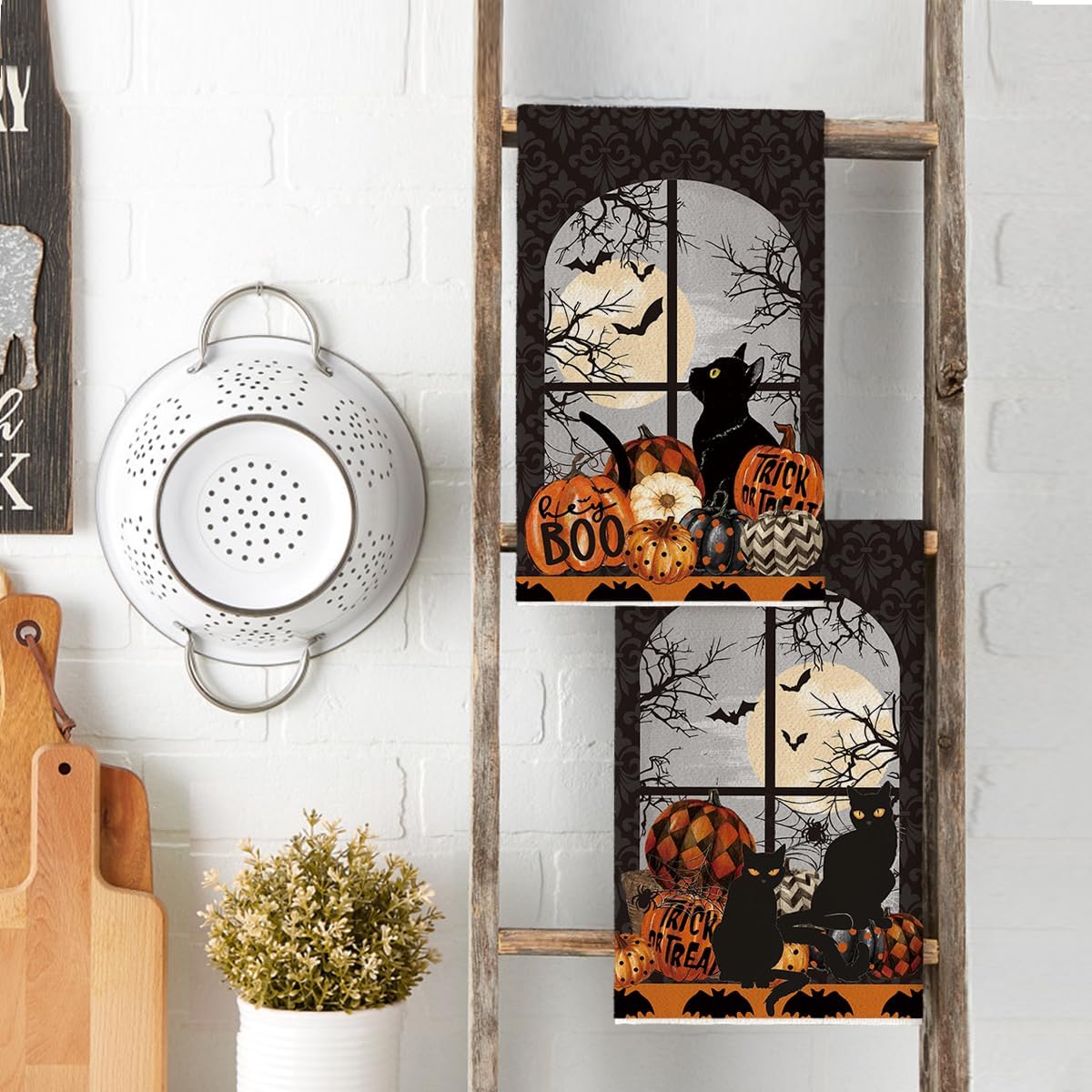 Black Halloween Kitchen Dish Towels – 2-Pack Ultra-Soft & Absorbent Tea Towels for Seasonal Kitchen Decor (18x26 Inches)