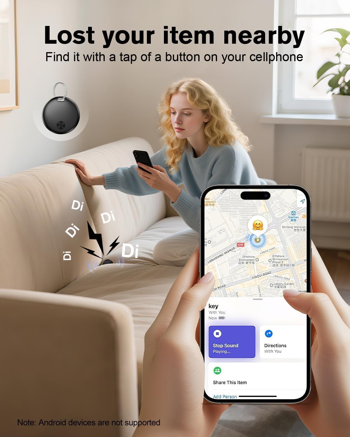 Hauibela Smart Bluetooth Tracker Tags 4 Pack, Apple Find My Compatible Item Locator with Sound Alert & Waterproof Protection – Black