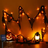 Halloween Solar Lights Outdoor – Black Cheesecloth with Orange LED Fairy Lights (23FT, 8 Modes, IP65 Waterproof)