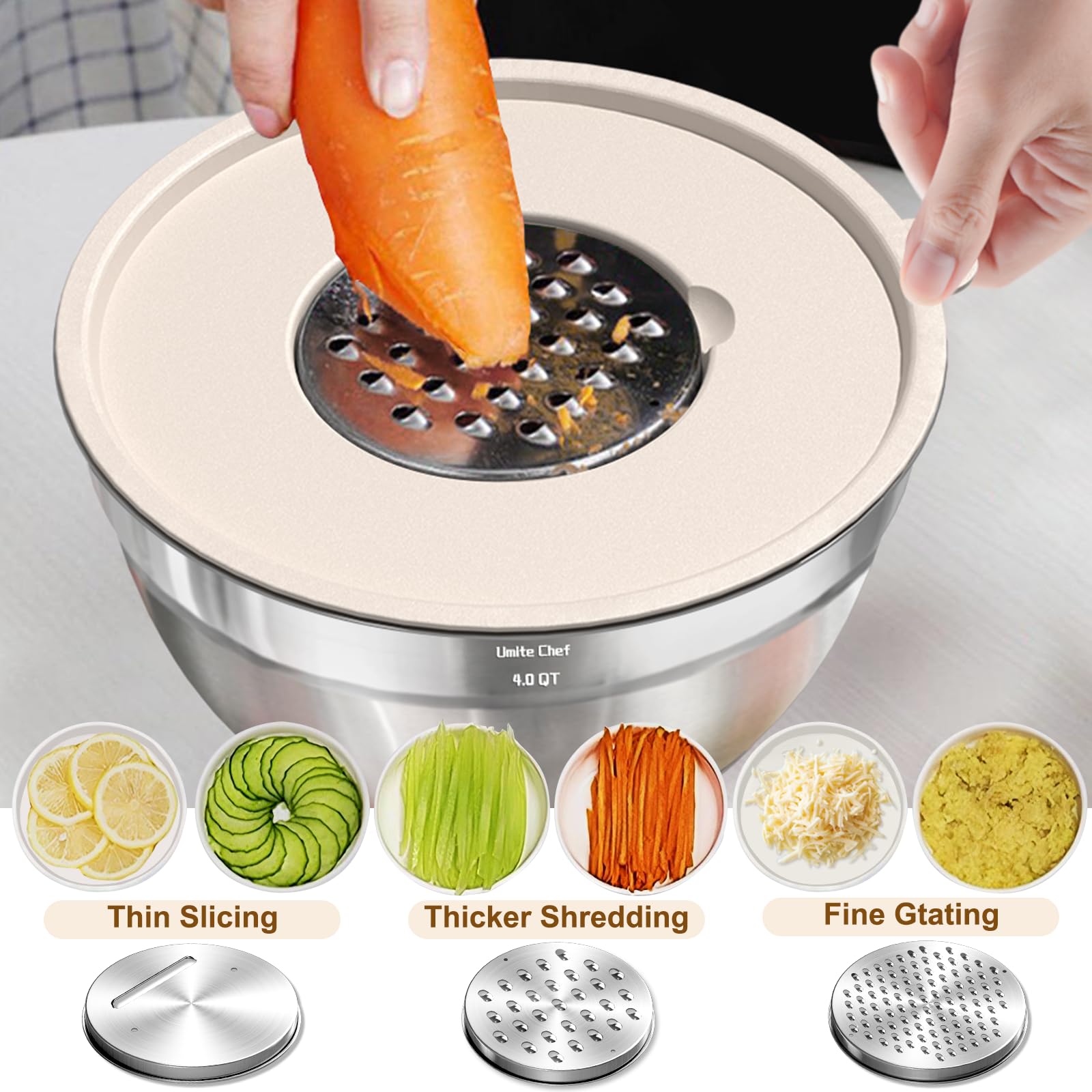 5-Piece Stainless Steel Mixing Bowl Set with Graters & Airtight Lids – Non-Slip Silicone Base