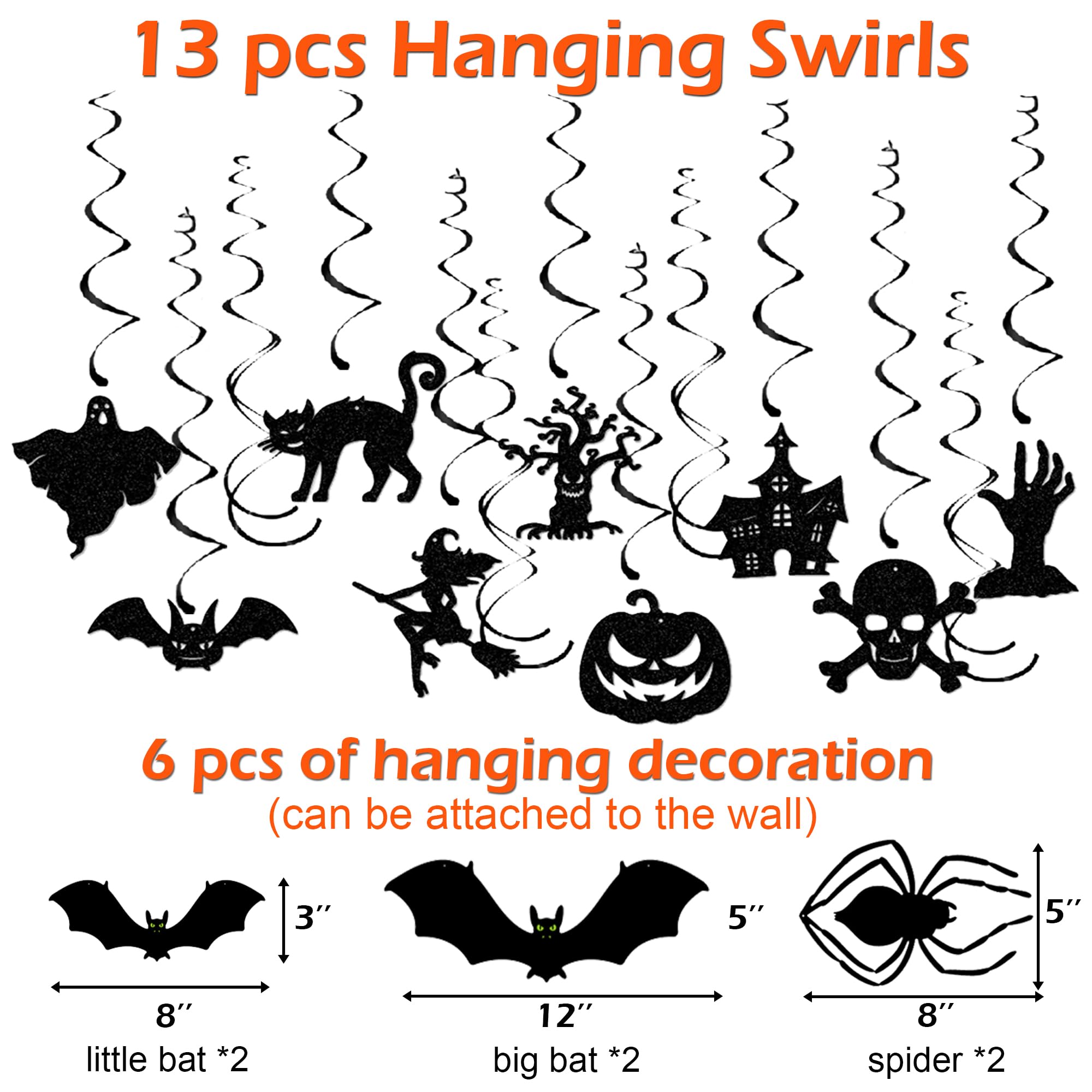 Halloween Party Decoration Kit – Complete Hanging Swirls & Banner Set with Bats, Ghosts & Pumpkins