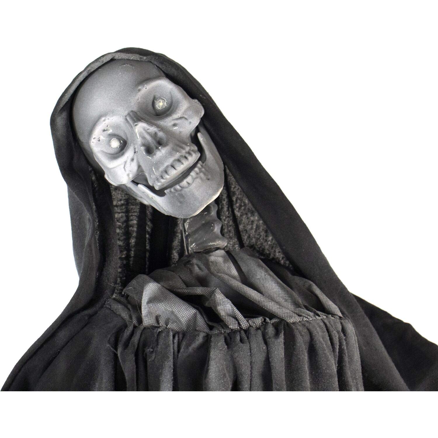 Haunted Hill Farm 63-in. Talking Reaper Halloween Animatronic, Indoor or Outdoor Halloween Decoration with Flashing White Eyes, Poseable and Battery Operated Fright Props for Home or Haunted House