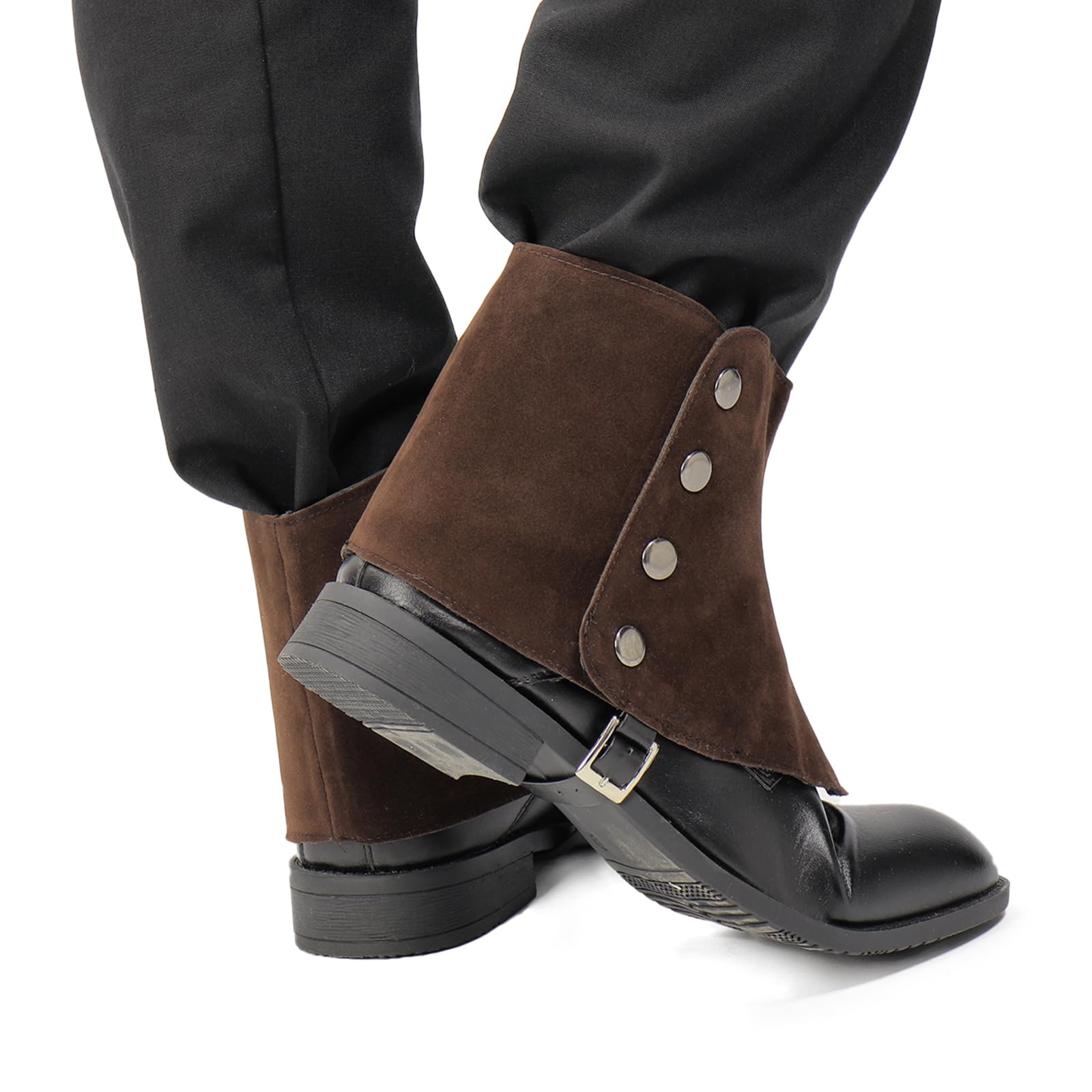 Brown Medieval Faux Leather Boot Covers – Adjustable Renaissance Gaiters with Buckle Design 🛡️👢
