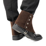 Brown Medieval Faux Leather Boot Covers – Adjustable Renaissance Gaiters with Buckle Design 🛡️👢