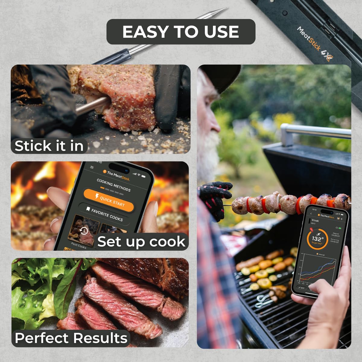 Wireless Smart Meat Thermometer 4X Set with 650ft+ Bluetooth Range & Quad Sensors
