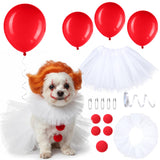 Dog Clown Halloween Costume – Red & White Pet Outfit with Neck Ruff, Skirt, Pompons, Balloons & Adjustable Straps